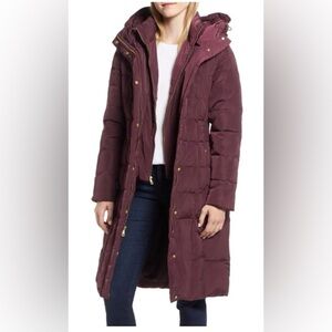 Cole Haan Signature Long Down Bib Style Coat Size XS Burgundy